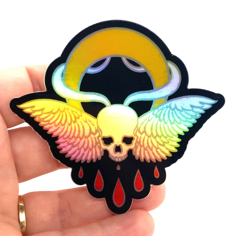 Holographic Winged Skull Sticker