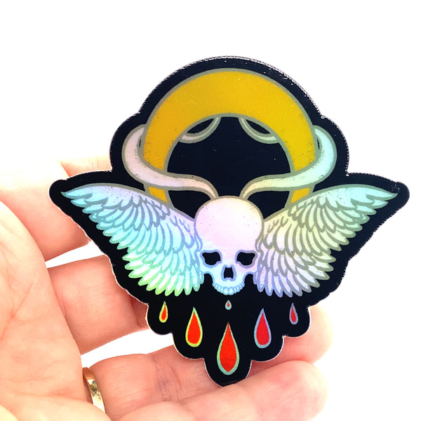 Holographic Winged Skull Sticker