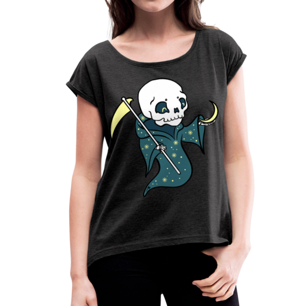 Baby Reaper / Scoop Neck, Roll Cuff T-Shirt / Color Options Available - heather black
