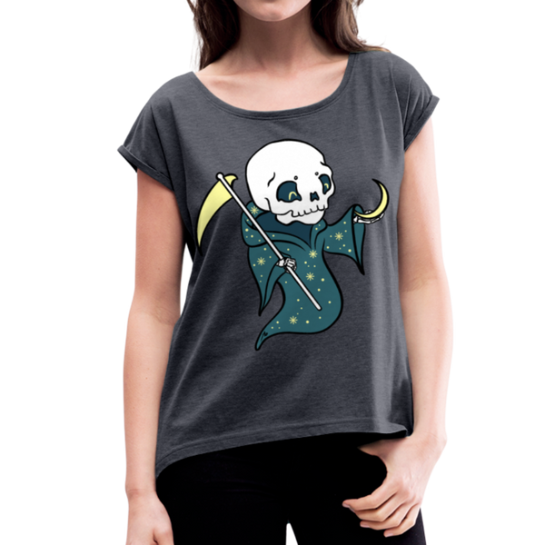 Baby Reaper / Scoop Neck, Roll Cuff T-Shirt / Color Options Available - navy heather