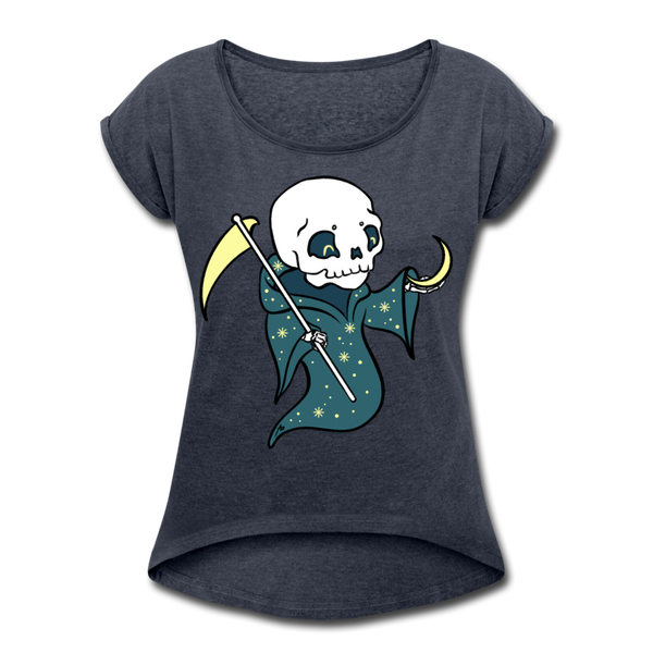 Baby Reaper / Scoop Neck, Roll Cuff T-Shirt / Color Options Available - navy heather