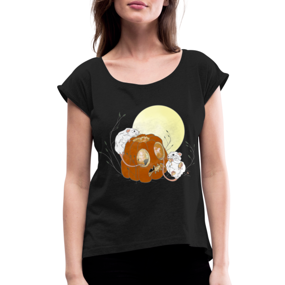 Pumpkin Mice / Roll Cuff T-Shirt - black