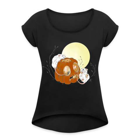 Pumpkin Mice / Roll Cuff T-Shirt - black