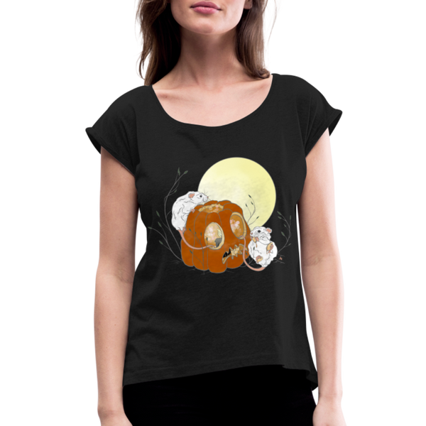 Pumpkin Mice / Roll Cuff T-Shirt - black